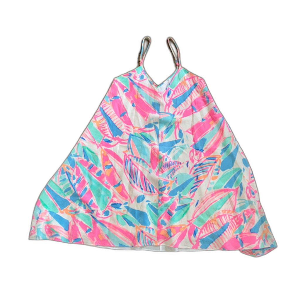 Lilly Pulitzer XS Silk Floral Dress Pink Blue Green Spaghetti Strap Slip Dress